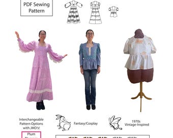 Sizes 14-32 Catbird Dress PDF Sewing Pattern – 1970s Vintage Style, Fantasy, Cosplay