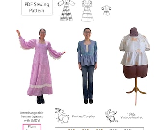 Sizes 0-16 Catbird Dress PDF Sewing Pattern – 1970s Vintage Style, Fantasy, Cosplay