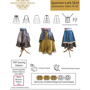 Sizes 14-32 Sparrow-Lark Skirt PDF Sewing Pattern – 1950s-60s Vintage Style, Fantasy, Cosplay