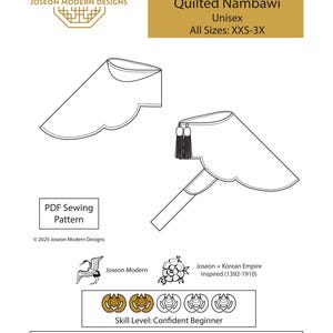 Modern Hanbok Quilted Nambawi PDF Sewing Pattern – Unisex Korean Traditional Winter Hat Sizes XXS-3X