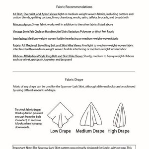Fabric Recommendations, Fabric Drape - there's too much text for the alt-text box, but please feel free to contact me via etsy if you need a more accessible description of any of the listing photos.