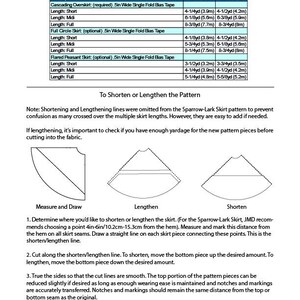 Marian Yardage Chart Part 3, To Shorten/Lengthen the Pattern - there's too much text for the alt-text box, but please feel free to contact me via etsy if you need a more accessible description of any of the listing photos.