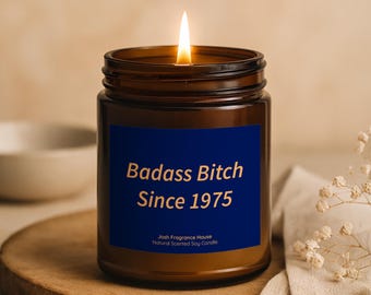 50th Birthday Candle Gift - Badass Bitch Since 1975 Soy Candle, Funny Milestone Birthday Gift for Women, Sister Friend Present