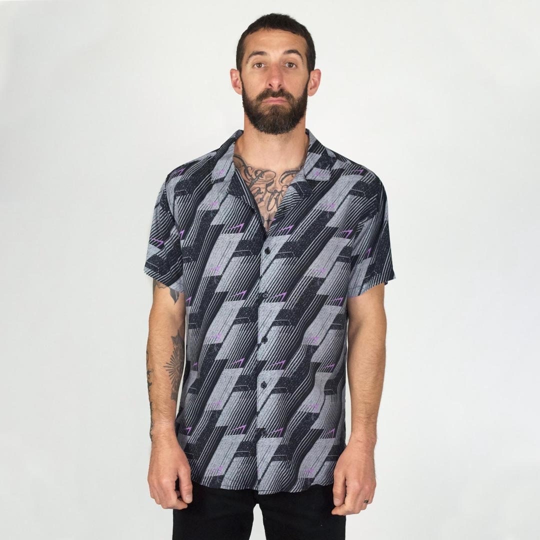 Mens ButtonUp Shirt Grey Black Shirt Soft Rayon Summer Loose Etsy