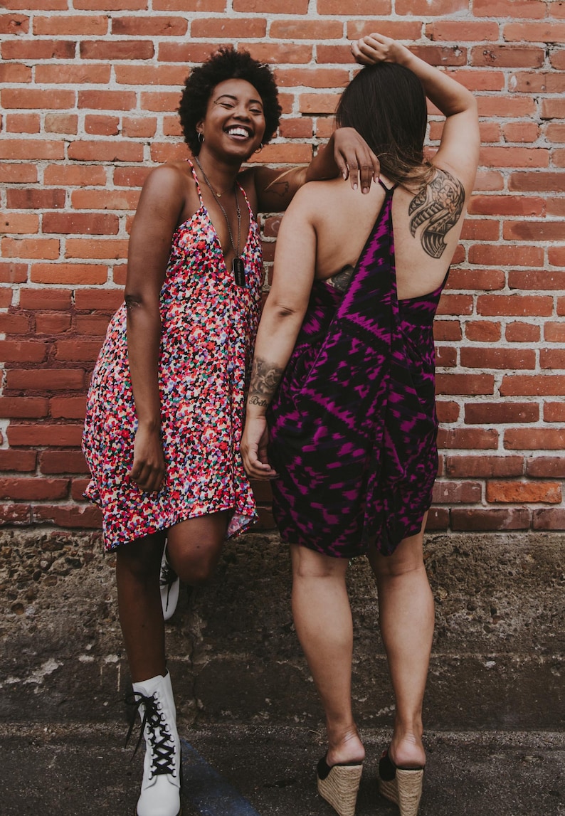 Printed Fuchsia Black Racerback Draped Dress, Loose Fit, Comfortable, Dress up or Down, One Size Fits XS-M image 5