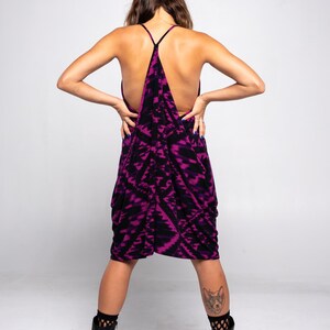 Printed Fuchsia Black Racerback Draped Dress, Loose Fit, Comfortable, Dress up or Down, One Size Fits XS-M image 3