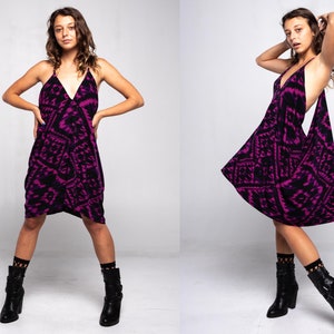 Printed Fuchsia Black Racerback Draped Dress, Loose Fit, Comfortable, Dress up or Down, One Size Fits XS-M image 1