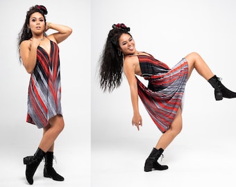 Red & Black Printed Racerback Draped Dress, Loose Fit, Comfortable, Dress up or Down, Sizes S/M and L/XL