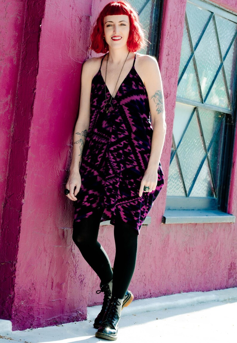 Printed Fuchsia Black Racerback Draped Dress, Loose Fit, Comfortable, Dress up or Down, One Size Fits XS-M image 7