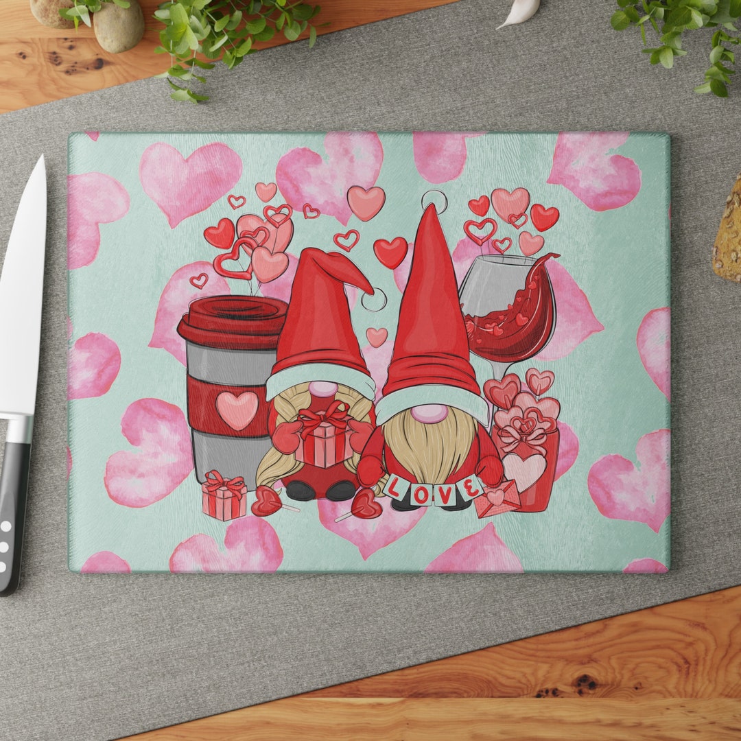 Heart of Hearts Gnome Love Valentine Glass Cutting Board Etsy