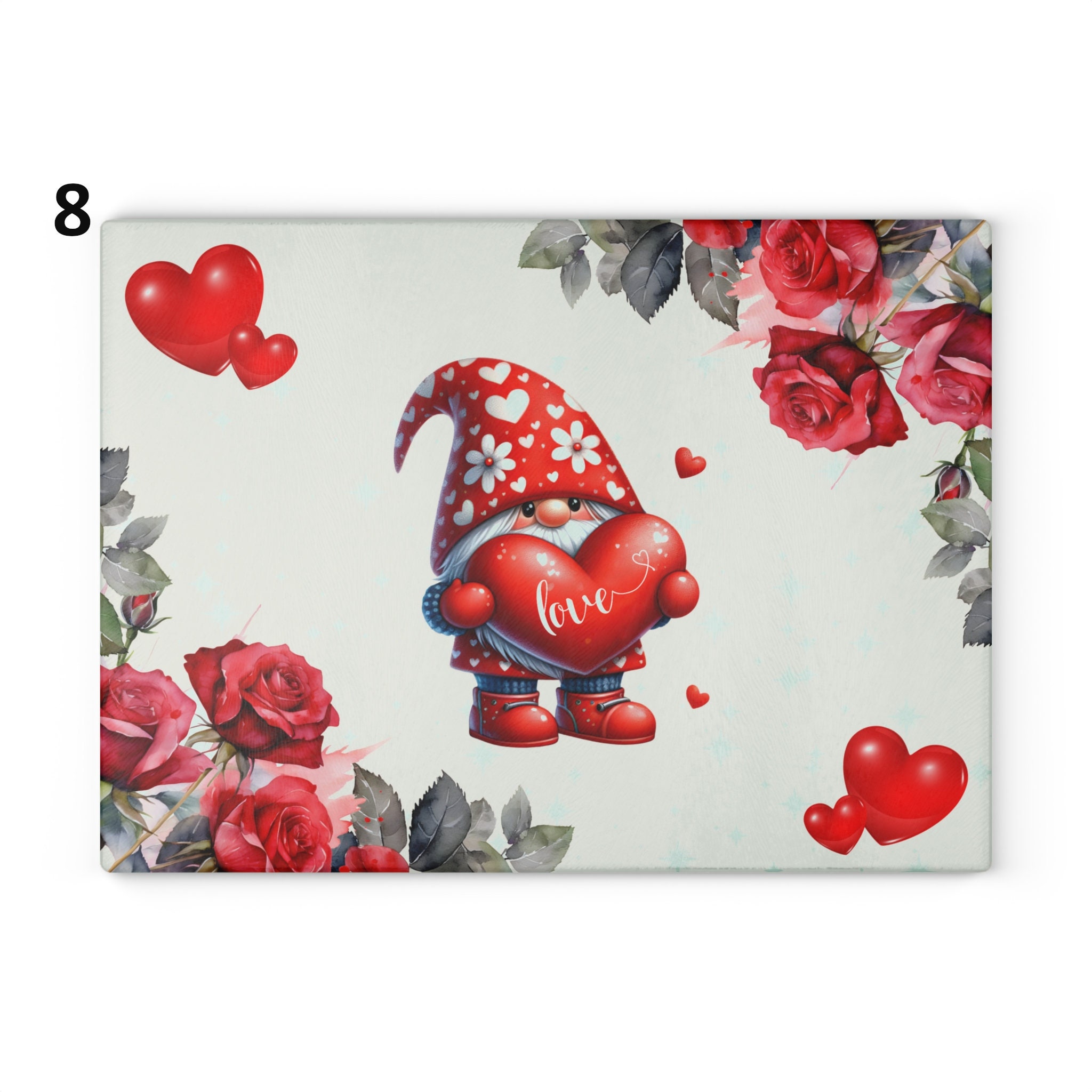 Sweet Gnome Valentine Glass Cutting Boards 8 Different Designs to
