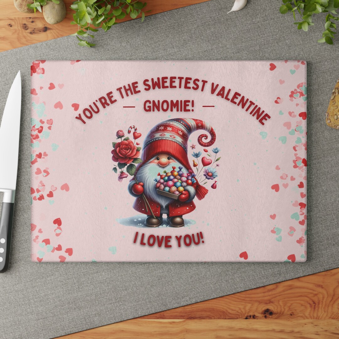Sweet Gnome Valentine Glass Cutting Boards 8 Different Designs to