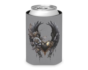 Gothic Wings With Roses Can Cooler Beer Can & Slim Can Designs