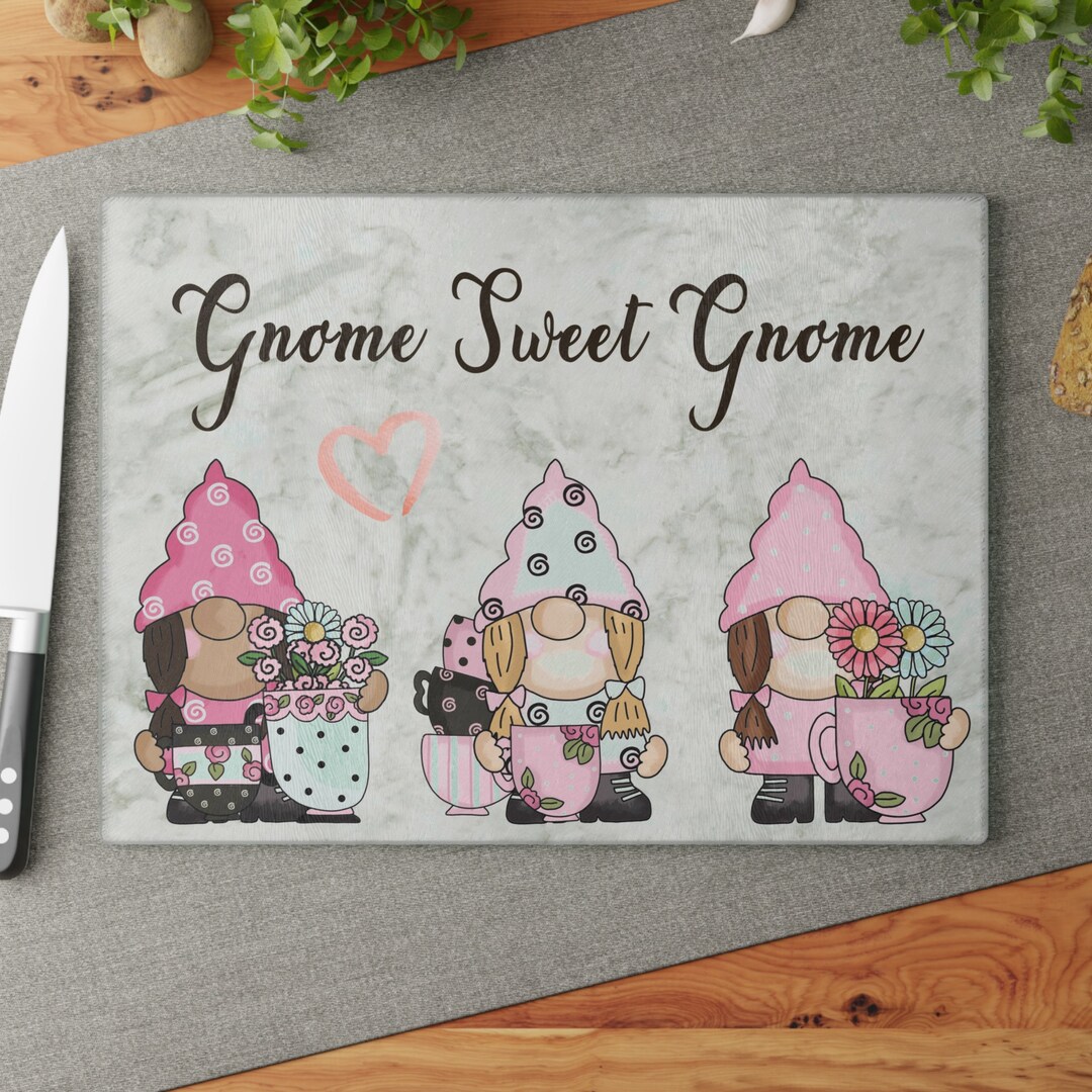 Gnome Sweet Gnome Glass Cutting Board Etsy