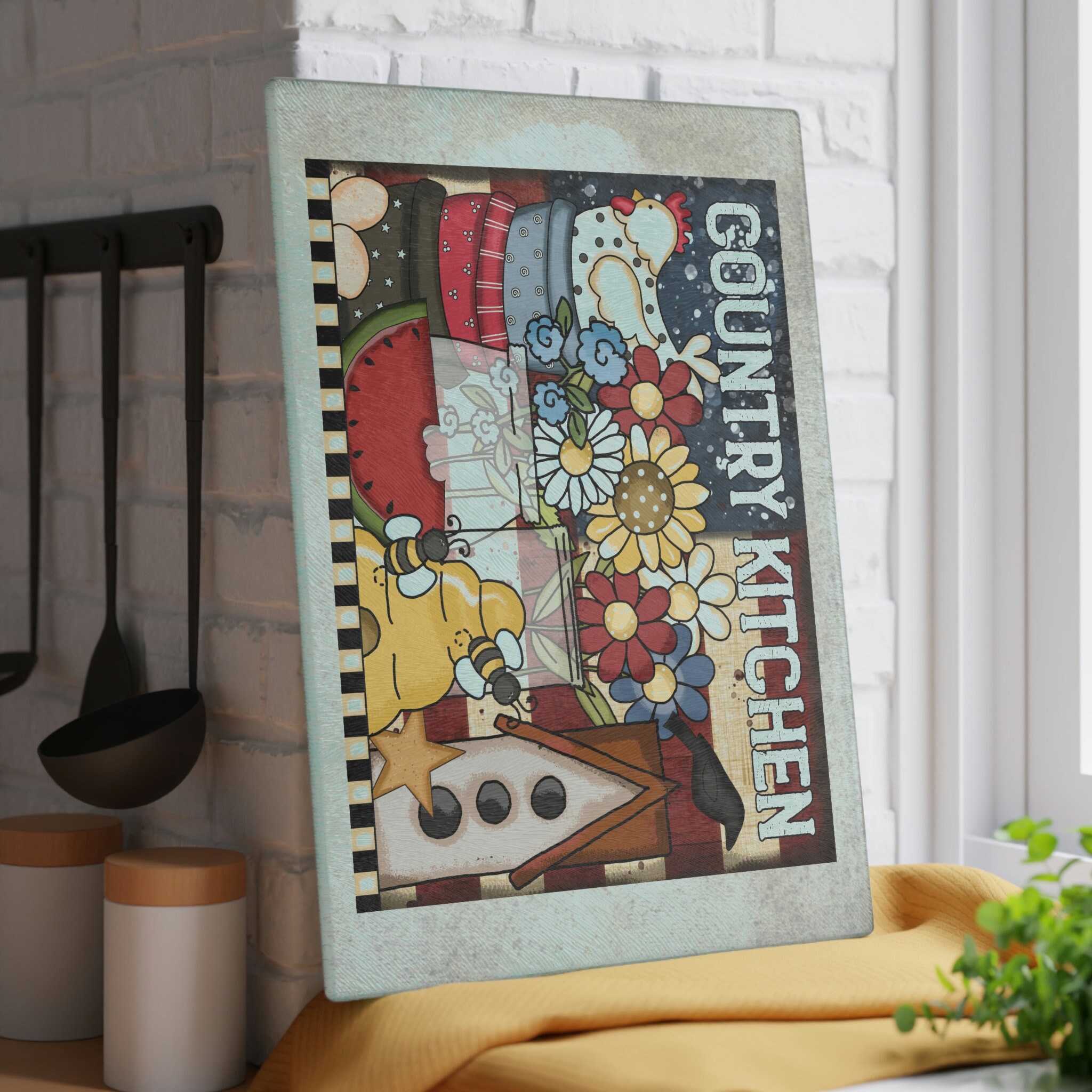 Country Kitchen Glass Cutting Board Etsy