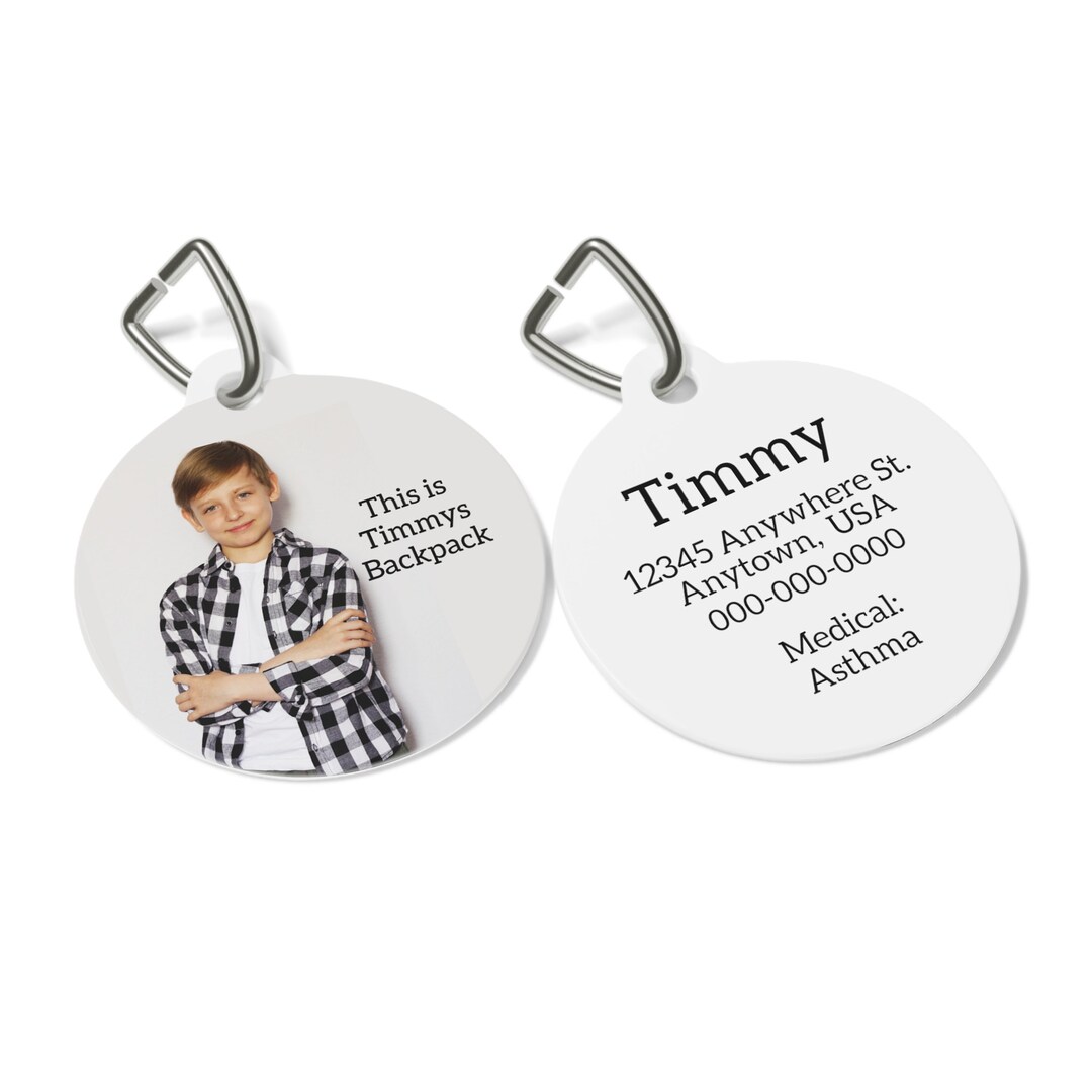 Custom Kids Identity Tag for Back Packs and Medical Alerts - Etsy