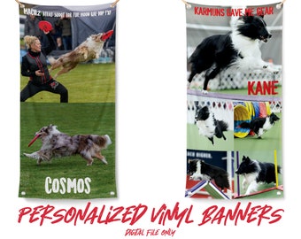 Personalized Canine Celebration Photo Collage Banner for dog sport title announcements, achievements, milestones, show, breeders, and owners