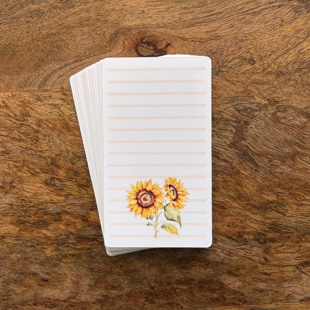 Soneecards Notes Mini Notes - Lined With Sunflowers at Bottom - Notecard Sets 25/50/75 ...