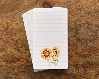 Mini Notes - Lined with Sunflowers at bottom - Notecard sets 25/50/75/100