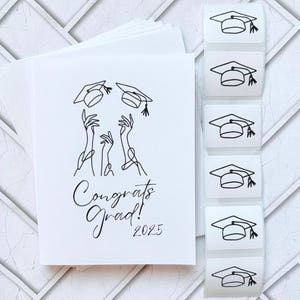 Jeu de 6 cartes de voeux Félicitations pour les diplômés 2025, vierges à l'intérieur, avec enveloppes et cachets pour casquettes de diplômé ; cartes de remise des diplômes