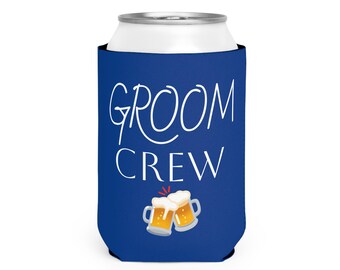 Customizable- Groom Crew white Can Cooler Sleeve for Bachelor parties and wedding favors