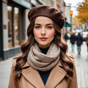 Vintage Wool Beret In Brown | Alpaca Wool Beret | Available in Black, Tan, Burgundy | Summer. Fall & Winter Fashion | Made To Order
