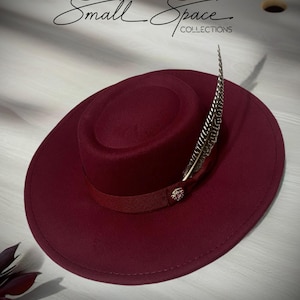 Felt Hat Wide Brim Burgundy - Etsy display picture 1