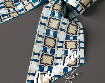 Gepersonaliseerde groenblauwe en witte skinny sjaal | Haarstrik | Stropdas | Portemonneeaccessoires | Cadeau-idee bruidsmeisje | Kerstcadeau-idee voor haar