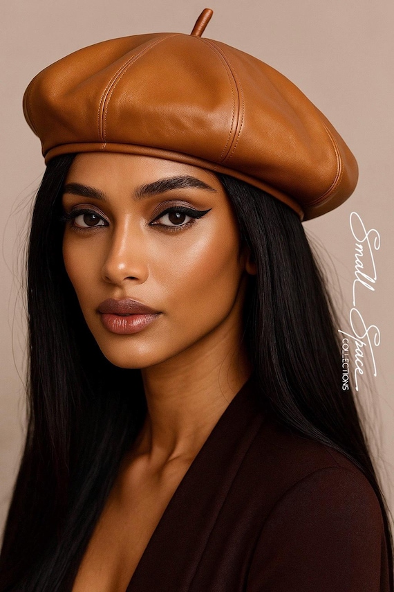Camel Vegan Leather Beret | Unisex French Beret With A Band in