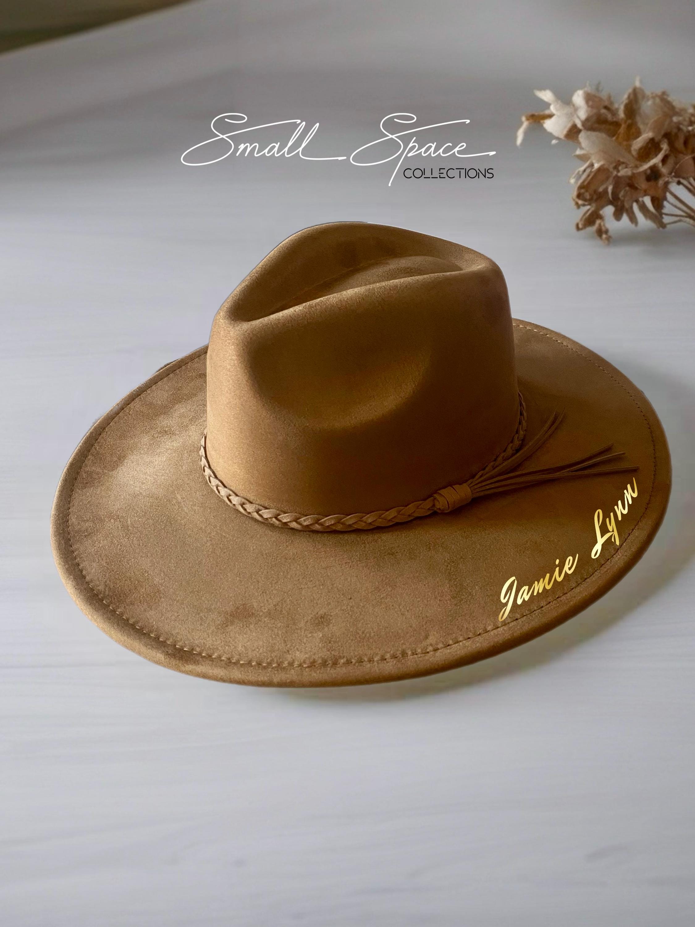 Vegan Suede Wide Brim Fedora Hat With Braided Rope Band in  display picture 2