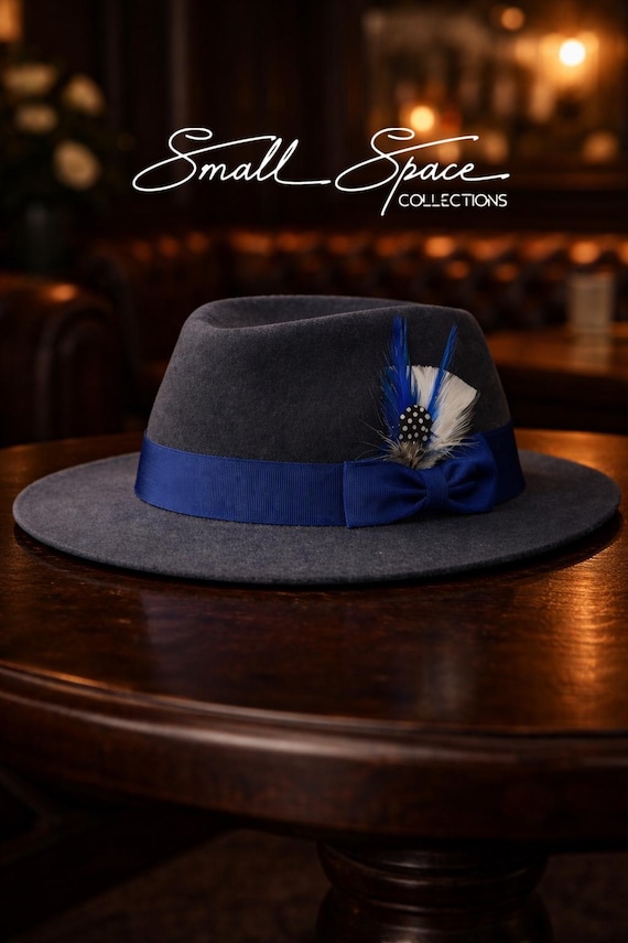 Royal Blue Fedora Hat with Leather Band Wool Felt Fedora Hat Genuine Leather Band | Novella Hats main image 3