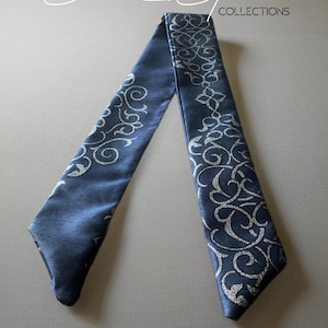 Navy Blue Silk Skinny Scarf: Glitter Flower Hair Bow, Purse Scarf