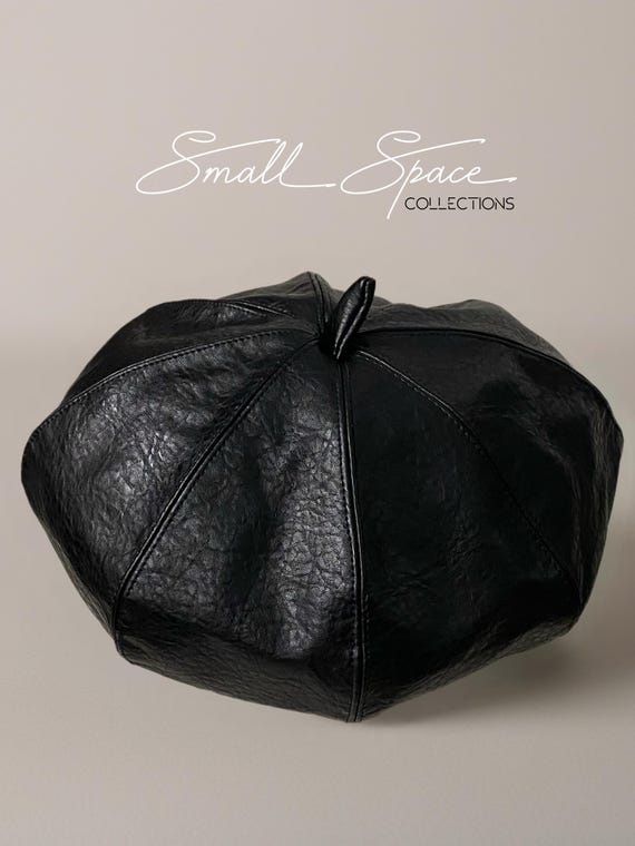 Black Vegan Leather Beret Black Vegan Leather Beret With Custom Embroidery Option  main image 2
