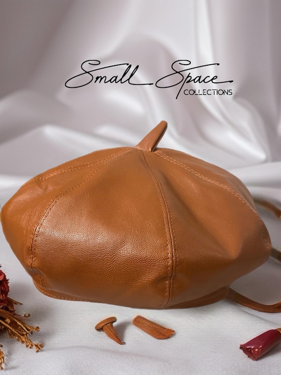 Gorgeous Camel Faux Leather Beret – Parisian Chic Camel Vegan Leather Beret | Unisex French Beret With A Band  main image 3