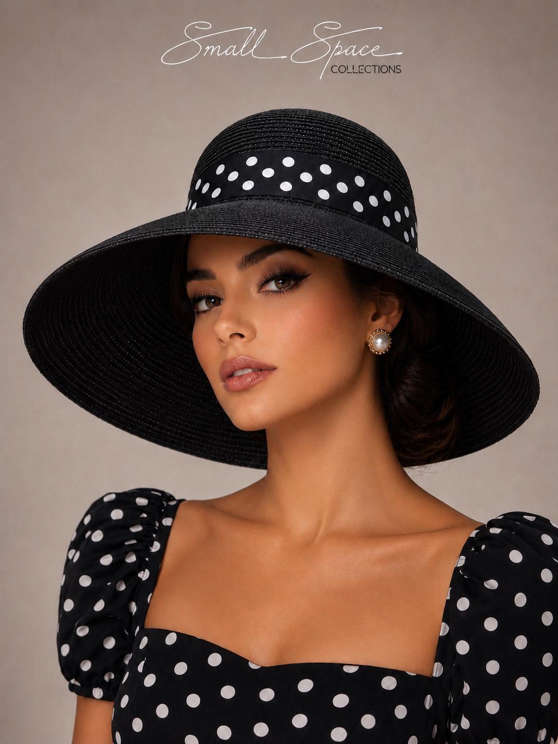 帽子 nit alcove Black polka dot straw hat Straw Polka Dot Hat - Etsy