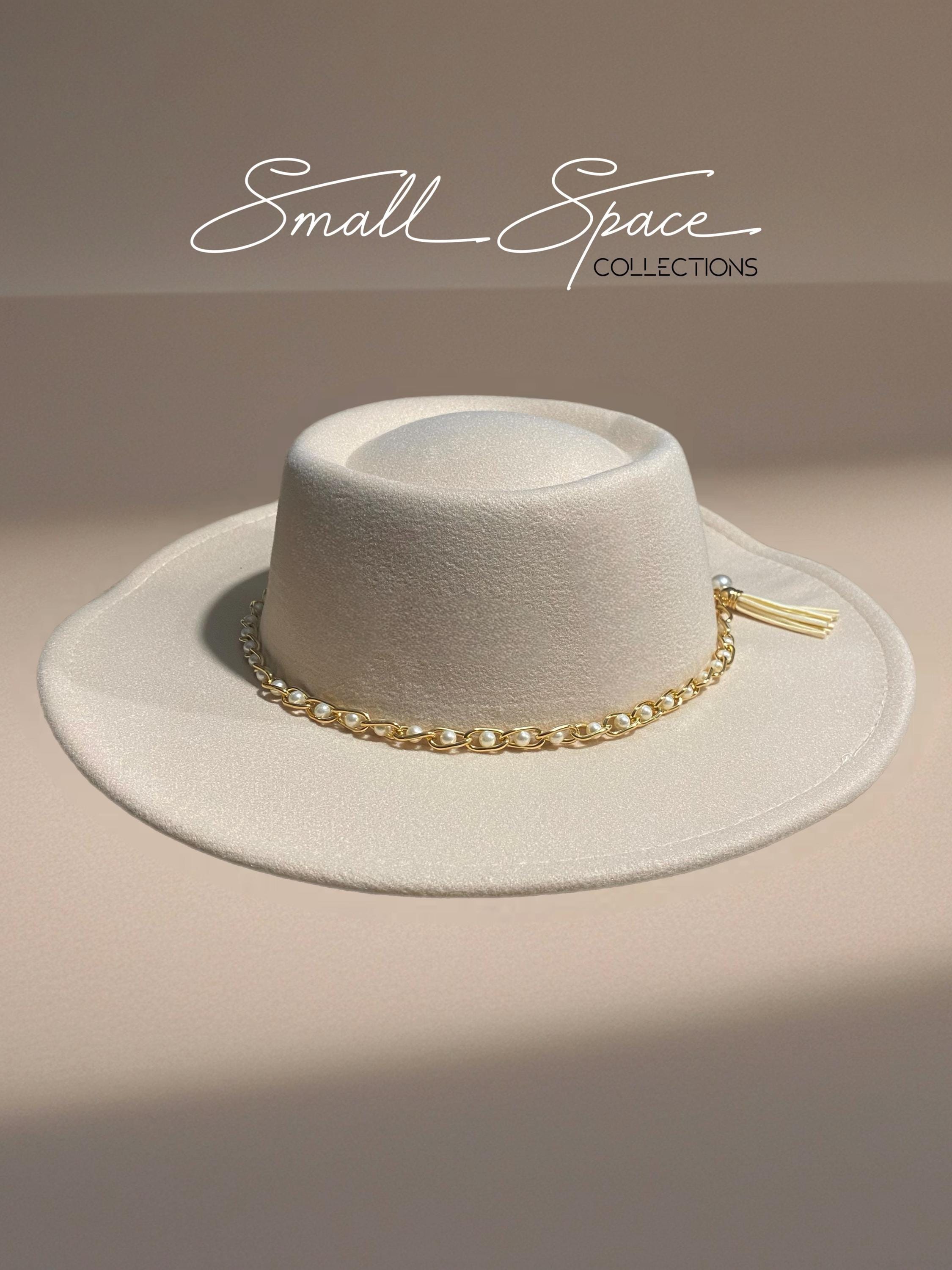 Fine Fedora Panama Cream Pinched Front  Hat Matching Handbag Two Gold Chains Chain Strap Fedora Hat • Ruslan Baginskiy Hats & Accessories  main image 2
