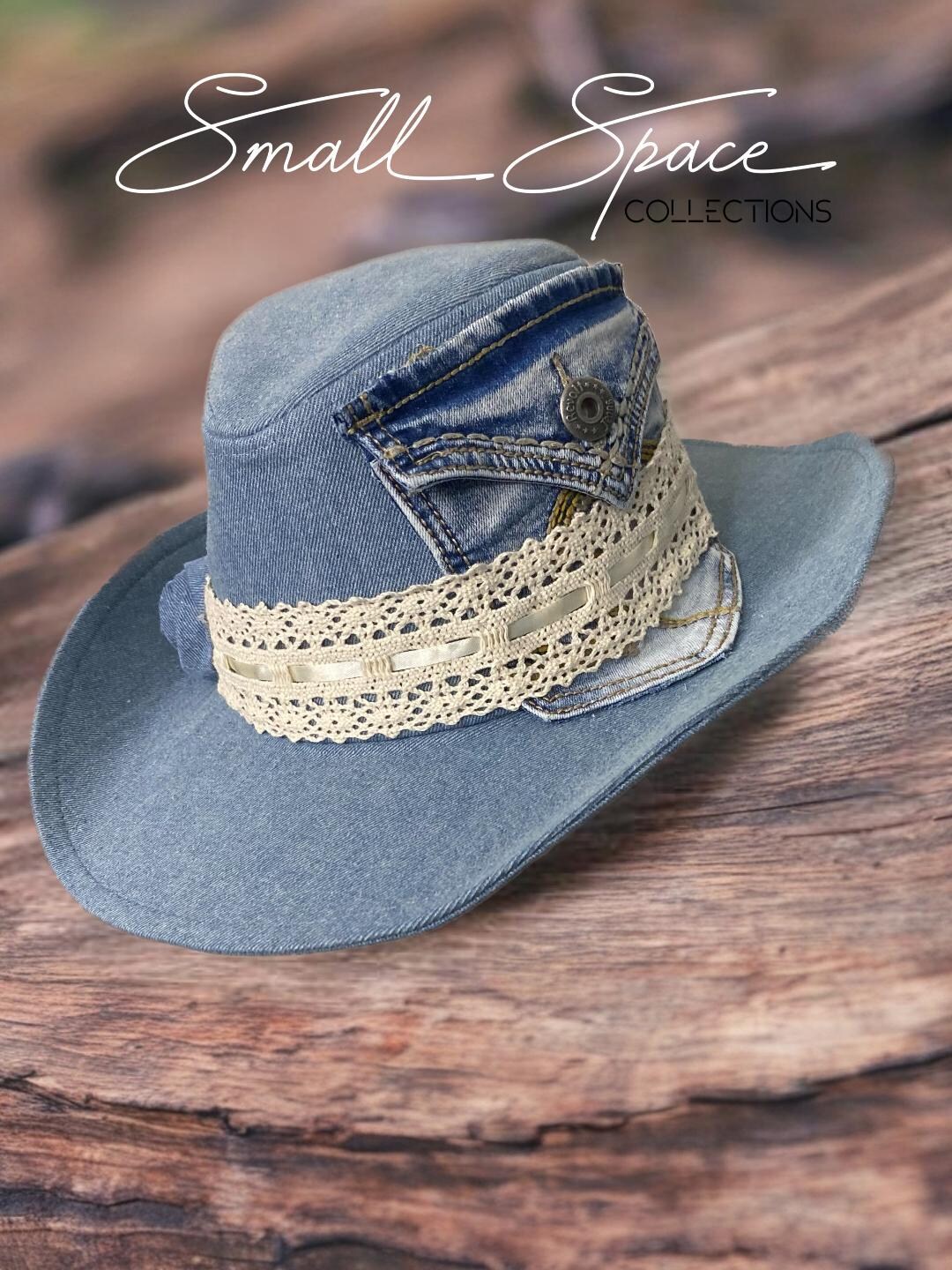 Custom Denim Cowboy Hat With Flowers & Pocket: Western Style  display picture 3