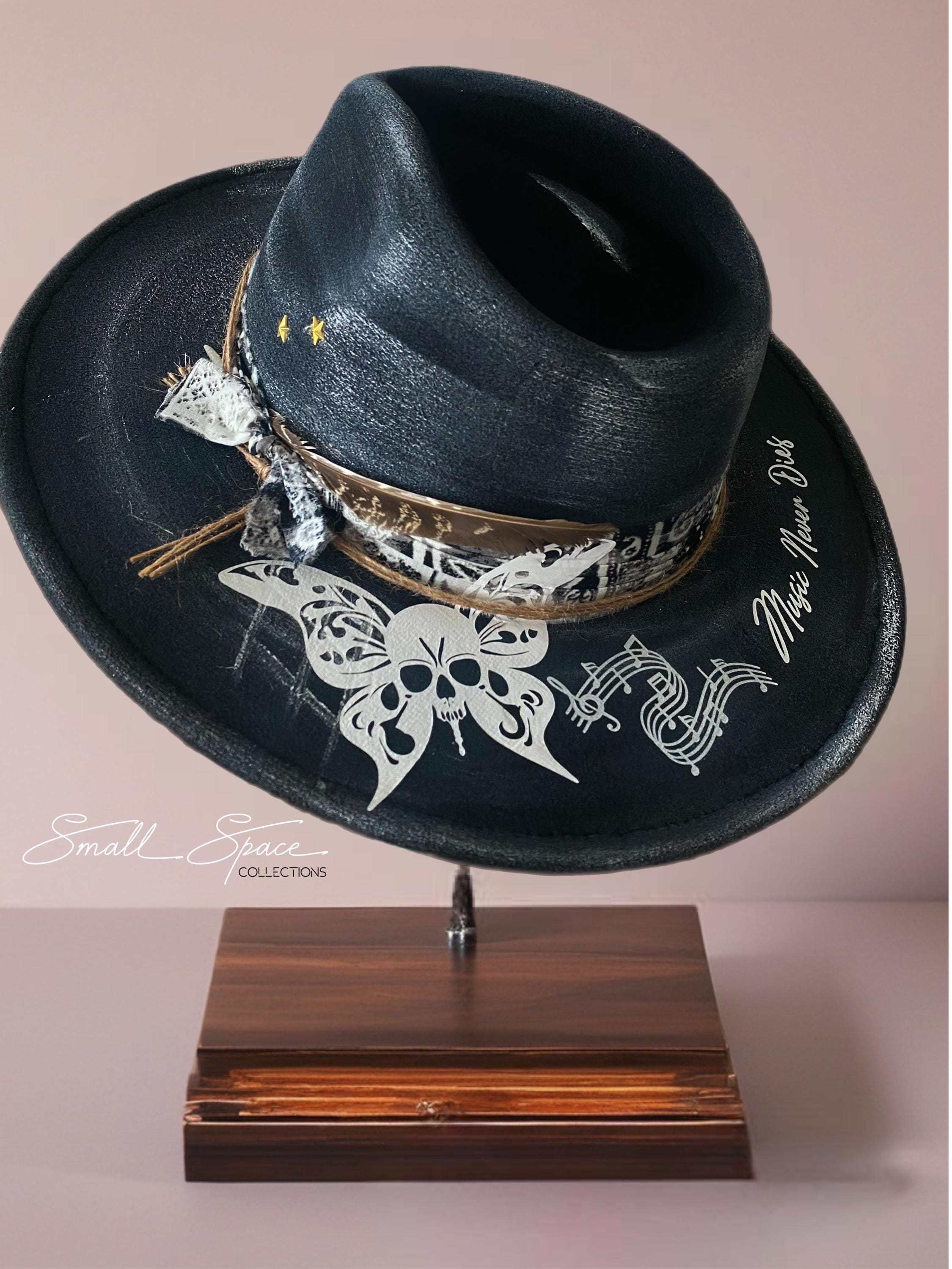 Wide Brimmed Black Painted Hat - Etsy display picture 1