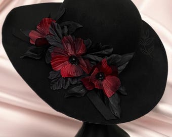 Black Floppy Brim Australian Wool Felt Hat: Boho Wide Brim  display picture 3