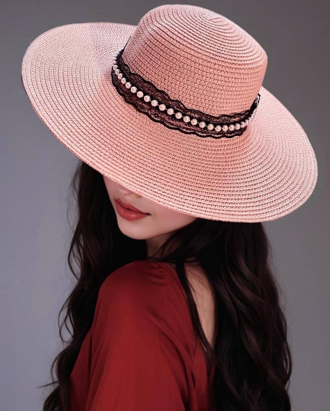 Chapeau Rose 100% Paille Article De Paris - Taille XS (52) - Pour Cérémonie/mariage - Neuf