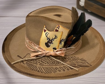 Custom Beige Western Fedora With Rifle Casings, Burnt Jack  display picture 1