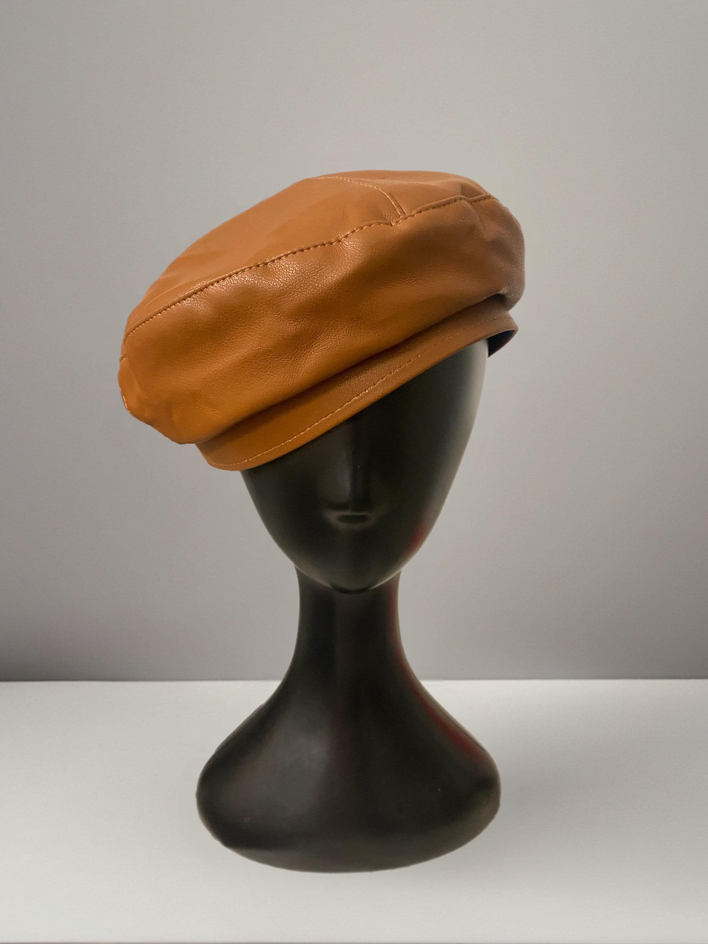 Camel Vegan Leather Beret | Unisex French Beret With A Band in