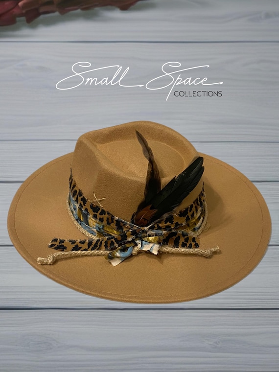 Carmel Brown Felt Unisex Wide Brim Hat | Leopard, Blue and  display picture 1