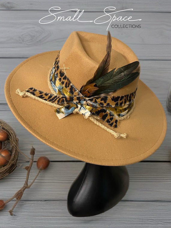 Animal Print Fedora with Blue Band Best of Me Rancher Faux Felt Hat with Leopard Print Hat Band  main image 2