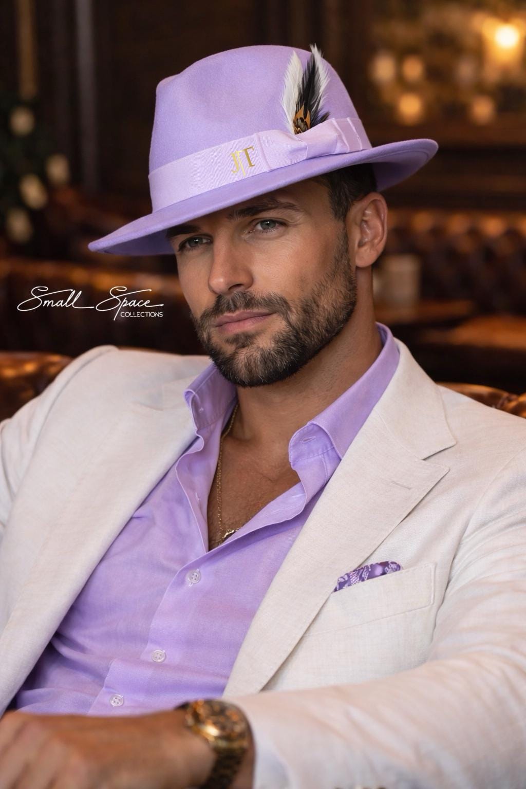 Lavender Wool Fedora Hat with Purple Band and Feather Personalized Unisex Hat Timeless Derby and Party Hats 16 Colors In Sizes M