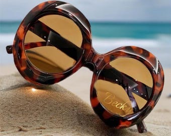 Personalized Oversized Brown Leopard Sunglasses with Personalized Case Set | Tortoise Shell Sunglasses | Gift For Her | Luxury Eyewear