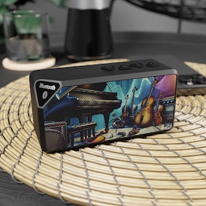 Musikalischer Bluetooth-Lautsprecher, schwarzer drahtloser Lautsprecher, elektronischer Lautsprecher Musikinstrumente Grafikdruck-Lautsprecher Einzigartiges Geschenk für Musikliebhaber