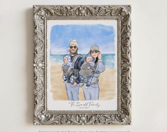 Custom Watercolor Family Portraits from Photo| Personalized Family Painting