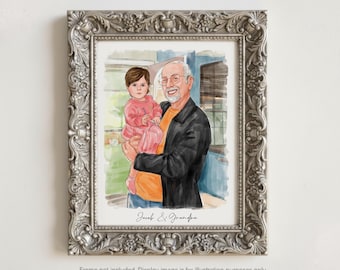Personalized Grandpa Portrait Watercolor Art | Grandkids Painting | Custom Portrait From Photo