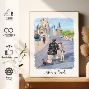 Couple Proposal Portrait, Custom Portrait From Photo, Engagement Gift, Gift for Couples, Anniversary Gift for Him, Watercolor Painting